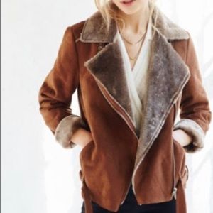 Silence + Noise Faux Shearling and Suede Aviator Jacket